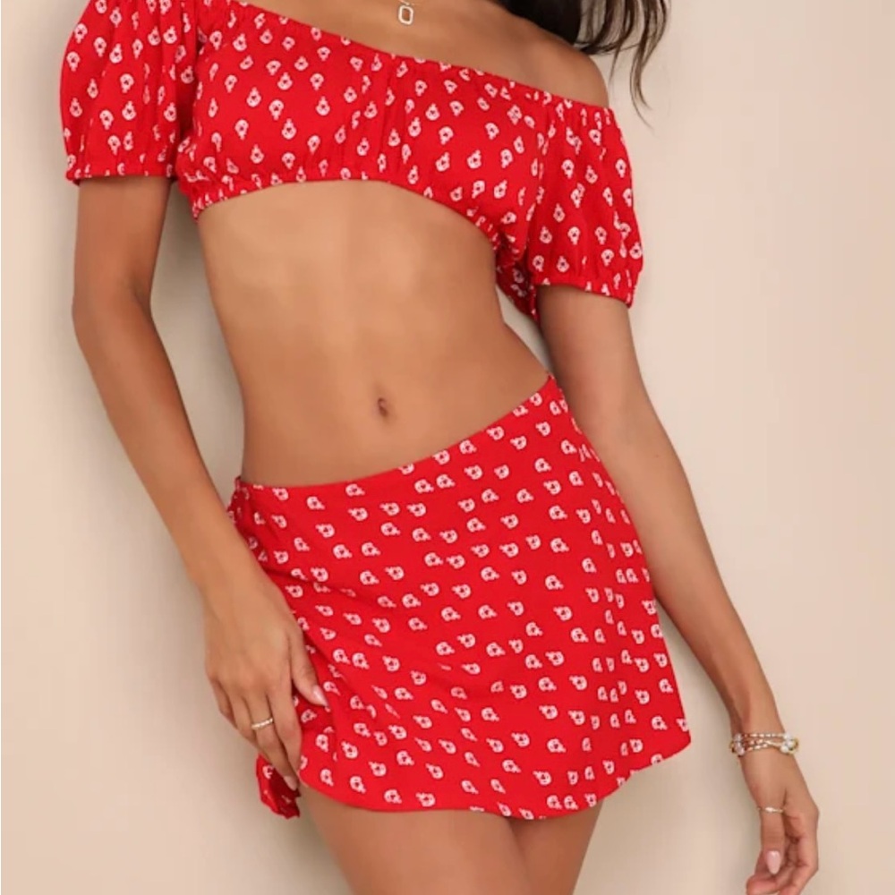 NWT Lulus Red Anchor Print Mid-Rise Mini Skirt